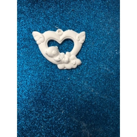 Cuore con ali e orsetto in gesso ceramico profumato