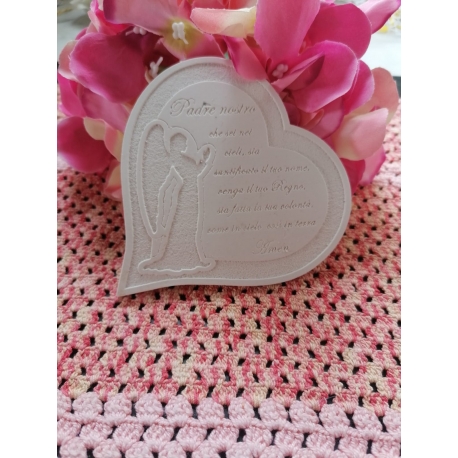 Cuore angelo con preghiera padre nostro in gesso ceramico profumato