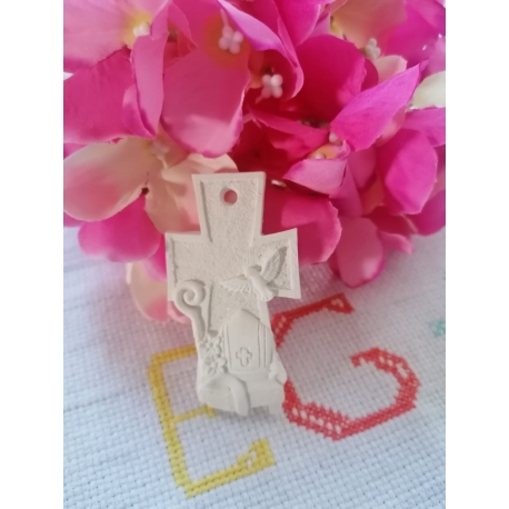 Croce icona prima comunione gesso ceramico profumato