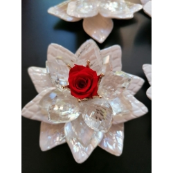 Fiore porcellana con ninfea cristallo, corona strass e rosa eterna