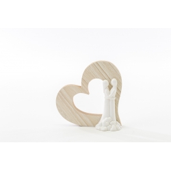Sposi porcellana con cuore legno h 12 cm