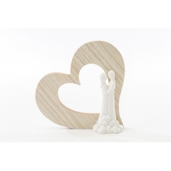 Sposi porcellana con cuore legno h 15,5 cm