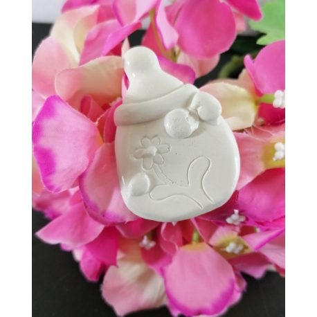 Biberon Shabby con fiocco e fiore gesso ceramico profumato