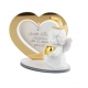 Angelo In Resina Con Cuore In Plexi Oro Con Base In Legno H.7