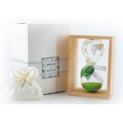 Clessidra vetro mondo verde con cornice in legno