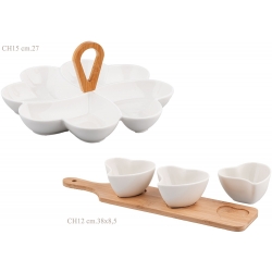 Antipastiera ceramica 3 coppette CUORE su base legno